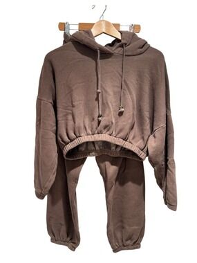 DONNI. Brown super soft lounge set - cropped hoodie & joggers - size s